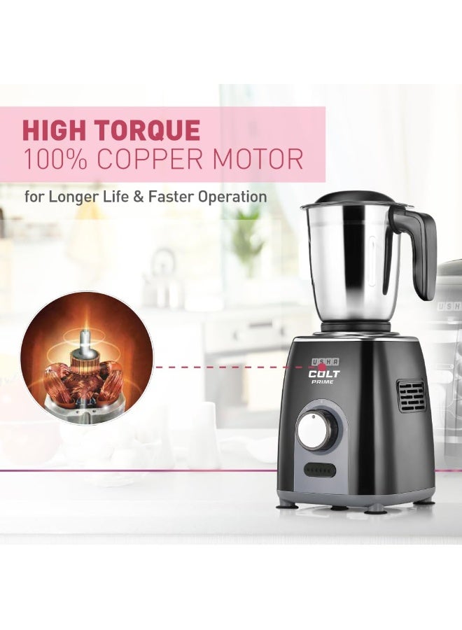 USHA Colt Prime Mixer Grinder| 500W| Powerful 100% Copper Motor| Rust Resistant Stainless Steel Jars & Blades| Uniform Grinding with 3 Jars| 5 Years Motor Warranty - Image 4